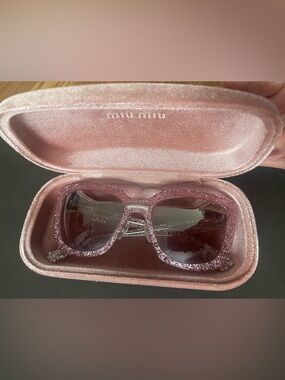 Miu Miu Pink Glitter Oversized Sunglasses w/ Case & Cloth – Authentic ✨
